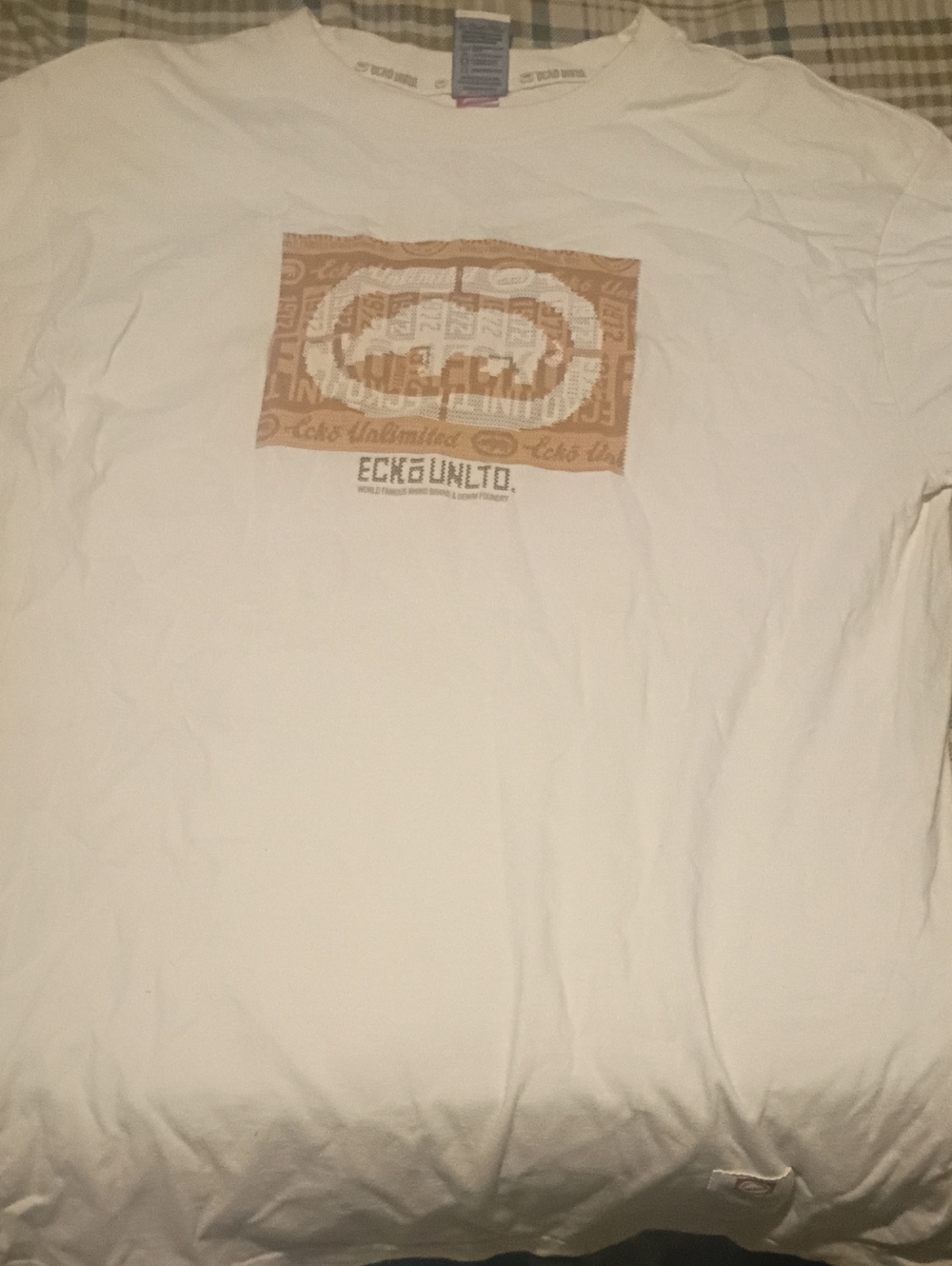 Vintage Ecko Unltd White Short-Sleeve Tee with Tan Logo Box